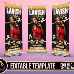 Retractable Banner Template Canva, Roll Up Banner Editable Template, DIY Retractable Banner Hair Beauty Pop Up Shop Boutique Fashion Roll Up