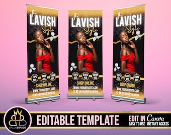 Retractable Banner Template Canva, Roll Up Banner Editable Template, DIY Retractable Banner Hair Beauty Pop Up Shop Boutique Fashion Roll Up
