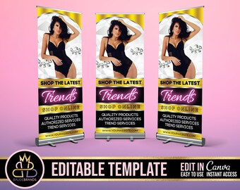 Retractable Banner Template Canva, Roll Up Banner Editable Body contour, DIY Retractable Hair Beauty Pop Up Shop Boutique Fashion Roll Up
