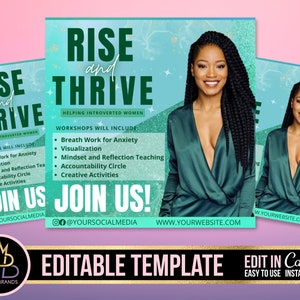 Rise and thrive flyer, Workshop Flyer, Therapy Flyer, Counseling flyer, Editable Template Therapist Webinar Counselor, Canva Zoom meeting