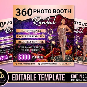 360 Photo Booth, Social Media Flyer, 360 Photo Booth Werbung, bearbeitbarer Flyer, Party Flyer, DIY Canva Template Photo Booth Sale Bearbeiten