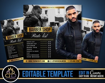Barber Shop Template, Barber Editable Template, Hair Cut Template, Booking Barber Canva Templates, Haircut, Barber Price list, Social Media