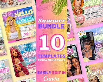 10 Summer Sale Flyers, Instagram Flyer, Social Media Flyer, Sale Summer, Editable Template Canva Template Sale Beauty Summer Beach posts