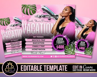Vacation Flyer, Friends Trip, Vacation Invitation Invite Summer Traveling Flyer, Girls Trip, Travel Agent Editable Template Social Media