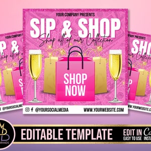 Sip and Shop, Editable Social Media Flyer, DIY Canva Template Editable Canva Template Pop up Shop Flyer Pop Up Shop Business Event DIY Flyer