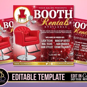 Booth Rental Flyer, Canva Booth for Rent Flyer Template, Editable Canva Social Media Flyer, Booth Rental Template, Hair Stylist Flyer Makeup