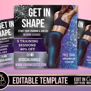 editable Canva fitness template, DIY gym workout flyer, Instagram fit girl flyer, personal sport trainer template, Canva social media flyer