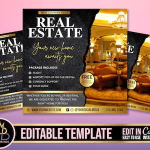 Onroerend goed bewerkbare flyer, sociale media flyer, onroerend goed, makelaar flyer, bewerkbare sjabloon, Canva, agent onroerend goed makelaar sociale media