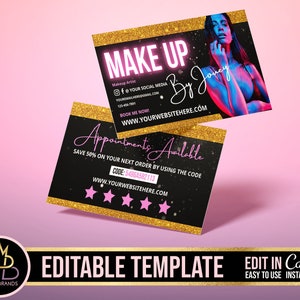 Canva DIY Business Card, Canva maquillage Carte de visite Make up editable business card, editable template, Canva template, Make up business card