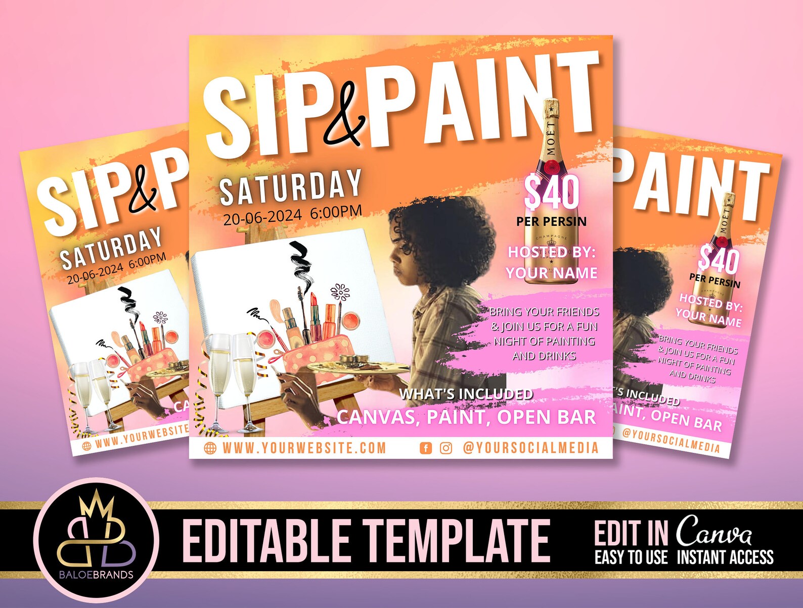 SIP AND PAINT Flyer Template Sip & Paint Editable Flyer Etsy