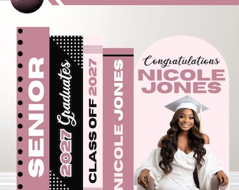 Custom Graduation Decor, Graduation Books Editable Canva, Graduate Panel Board, Grad Arch Foam Board, Backdrop Banner Prom Homecoming Pink