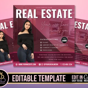 Onroerend goed bewerkbare flyer, sociale media flyer, onroerend goed, makelaar flyer, bewerkbare sjabloon, Canva, agent onroerend goed makelaar sociale media