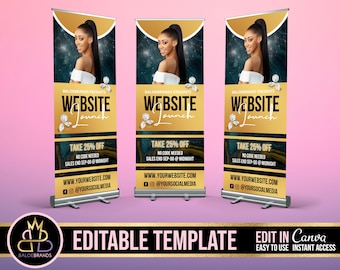 Retractable Banner Template Canva, Roll Up Banner Editable Template, DIY Retractable Banner Hair Beauty Pop Up Shop Boutique Fashion Roll Up