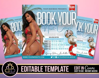 Cruise trip Flyer, Cruise Vacation Business Trip Template Boat Yacht Invitation Editable Canva Invite Party Invitation birthday Social Media