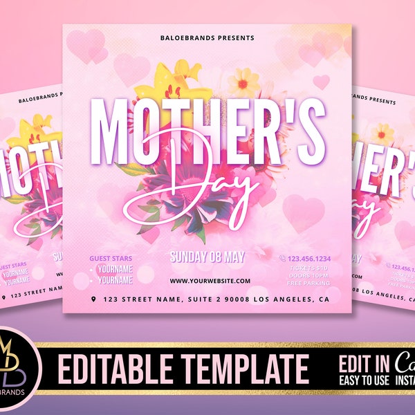 Mother's Day Editable Social Media Flyer, DIY Canva Template, Mothers Day Party Event, Mother's Day Sale Flyer Template Mother's Day Brunch