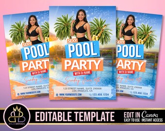 Pool Party Invitation, Editable Summer Pool Invitation, DIY Canva Template, Birthday Party Invite, Pool Summer Invite Canva Template Flyer