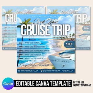 Cruise trip Flyer, Cruise Vacation Business Trip Template Boat Yacht Invitation Editable Canva Invite Party Invitation birthday Social Media