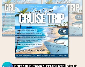 Cruise trip Flyer, Cruise Vacation Business Trip Template Boat Yacht Invitation Editable Canva Invite Party Invitation birthday Social Media