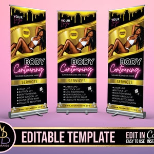Retractable Banner Template Canva, Roll Up Banner, Body Contouring, Bbl Surgery Banner Pop Up shop Spa Pop Up Shop Body Sculpting Banners