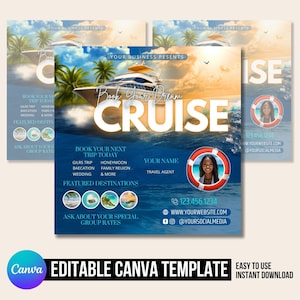 Cruise trip Flyer, Cruise Vacation Business Trip Template Boat Yacht Invitation Editable Canva Invite Party Invitation birthday Social Media