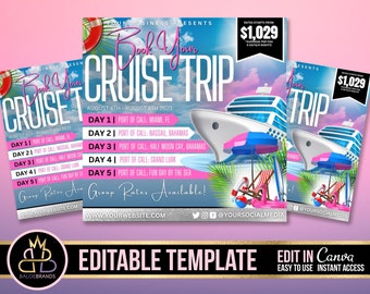 Cruise trip Flyer, Cruise Vacation Business Trip Template Boat Yacht Invitation Editable Canva Invite Party Invitation birthday Social Media