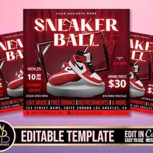 Editable Sneaker Ball Party, Sneaker Ball Invite, Sneaker Ball Invitation, Gala Sneaker Invite Flyer, Social Media Flyer, Canva Birthday