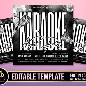 Karaoke Flyer Template, Flyer Template, Karaoke Flyer Invite, Karaoke Invitation Editable Canva Template, Party Invite DIY Club Flyer