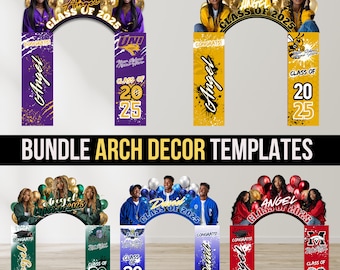 May include: A set of printable graduation arch templates featuring different colors and designs. The templates include the text "Class of 2025" and the word "Angel".