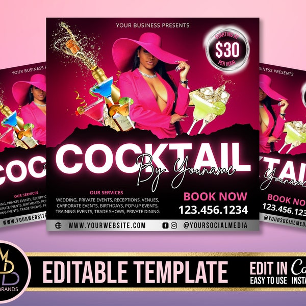 Mobile Bartending Flyer, DIY Flyer Template Design, Bartender Flyer, Mixologist Portable Bar bartending, events, mobile bartender service