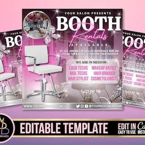 Booth Rental Flyer, Canva Booth for Rent Flyer Template, Editable Canva Social Media Flyer, Booth Rental Template, Hair Stylist Flyer Makeup
