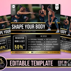 modelo de fitness editável do Canva, folheto de exercícios de ginástica DIY, folheto de garotas em forma do Instagram, modelo de treinador esportivo pessoal, folheto de mídia social do Canva