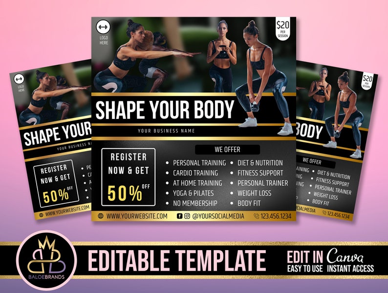 Editable Canva Fitness Template DIY Gym Workout Flyer - Etsy