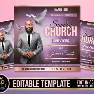 Church Conference Flyer, Editable Template, DIY Church Service Flyer, Sunday Pastor Service Invite, Church Invitation Preacher Church