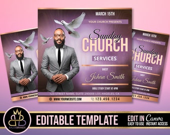 Church Conference Flyer, Editable Template, DIY Church Service Flyer, Sunday Pastor Service Invite, Church Invitation Preacher Church