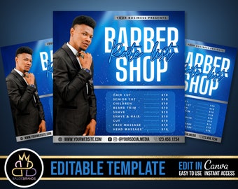 Barber Shop Template, Barber Editable Template, Hair Cut Template, Booking Barber Canva Templates, Haircut, Barber Price list, Social Media