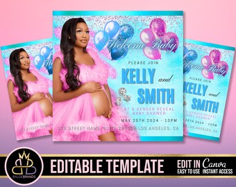Gender Reveal Party flyer, Baby Shower Announcement, Gender Reveal Flyer, Gender Reveal Editable Template Invite Baby Shower Invitation diy