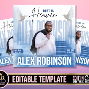 Memorial Funeral Announcement Flyer, Funeral Announcement Template, Funeral Invite Invitation, Rest In Peace Editable Flyer Editable Custom