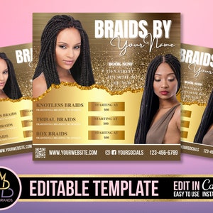 Editable Social Media Flyer, DIY Canva Template, Editable Canva Template, Hair Braids Flyer, Editable Hair Flyer Braider Flyer, Beauty Flyer