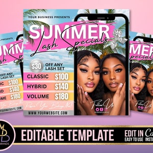 Lash Flyer, Lashes Summer Sale Flyer, Instagram Flyer, Social Media Flyer, Sale Summer, Editable Template Canva Template Summer Sale Beauty