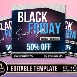 SOCIAL MEDIA FLYER, Black Friday sale, black Friday social media post Canva Editable Template, Canva Template, Sale Flyer Black Friday diy