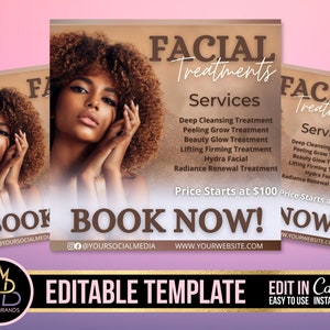Facial treatments, Beauty Services, Spa Editable Social Media Flyer, Spa Services Flyer, Facial Beauty Flyer, DIY Canva, Beauty Glam Flyer