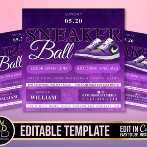 Editable Sneaker Ball Gala, Sneaker Ball Invite, Sneaker Ball gala Invitation, Gala Sneaker Invite Flyer, Social Media Flyer, Canva Birthday