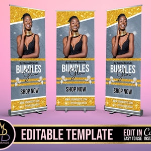 Retractable Banner Template Canva, Roll Up Banner Editable Template, Wig Hair Retractable Banner, Banner Pop Up Shop Custom Roll Up Banner