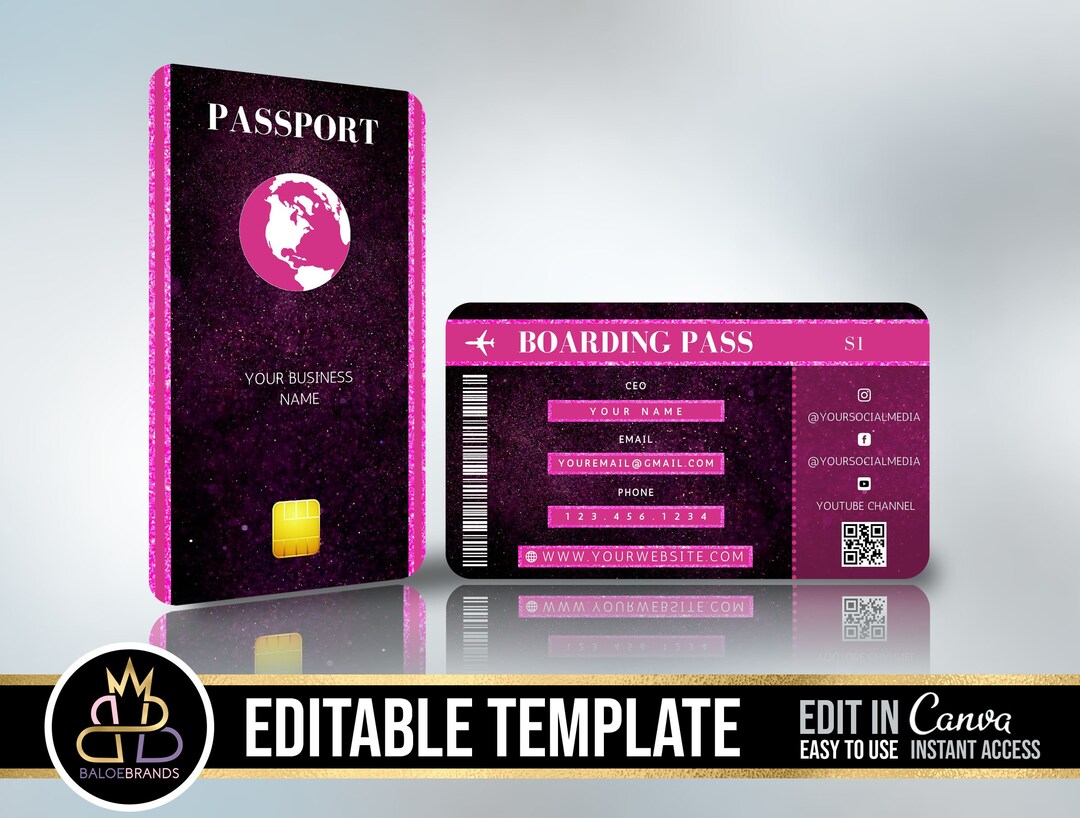 PASSPORT BUSINESS Cards, Boarding Pass Business Cards, DIY Canva