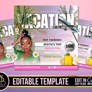 Vacation Flyer, Friends Trip, Vacation Invitation Invite Summer Traveling Flyer, Girls Trip, Travel Agent Editable Template Social Media