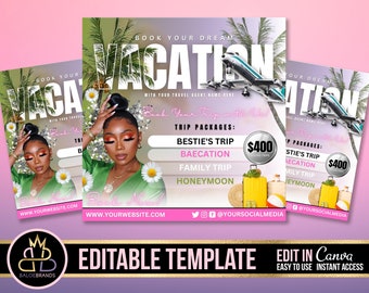 Vacation Flyer, Friends Trip, Vacation Invitation Invite Summer Traveling Flyer, Girls Trip, Travel Agent Editable Template Social Media