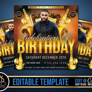 Editable Social Media Flyer, DIY Canva Template, Birthday Party Event, Editable Canva Template, Club Party flyer, Birthday Invitation Invite