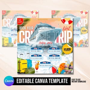 Cruise trip Flyer, Cruise Vacation Business Trip Template Boat Yacht Invitation Editable Canva Invite Party Invitation birthday Social Media