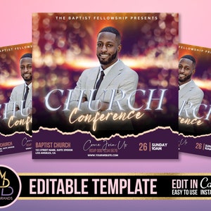 Church Conference Flyer, Editable Template, DIY bible Service Flyer, Sunday Pastor Service Invite, Church  prayer Invitation Preacher Church
