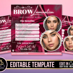 Brow Lamination Instagram Post Flyer Template, Eyebrow flyer, Brow Lamination Flyer Microblading Eyebrow Shaping Social Media Flyer Brows